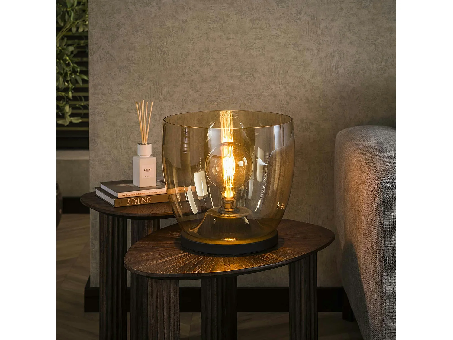 Lampe de salon moderne avec vasque en verre ambré 32 cm NIAGARA