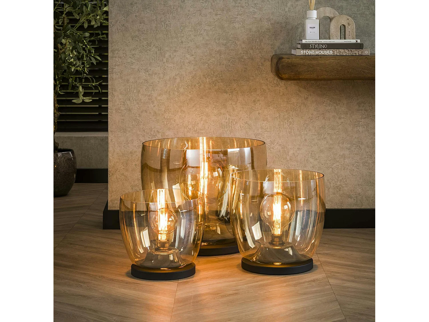 Lampe de salon moderne avec vasque en verre ambré 32 cm NIAGARA