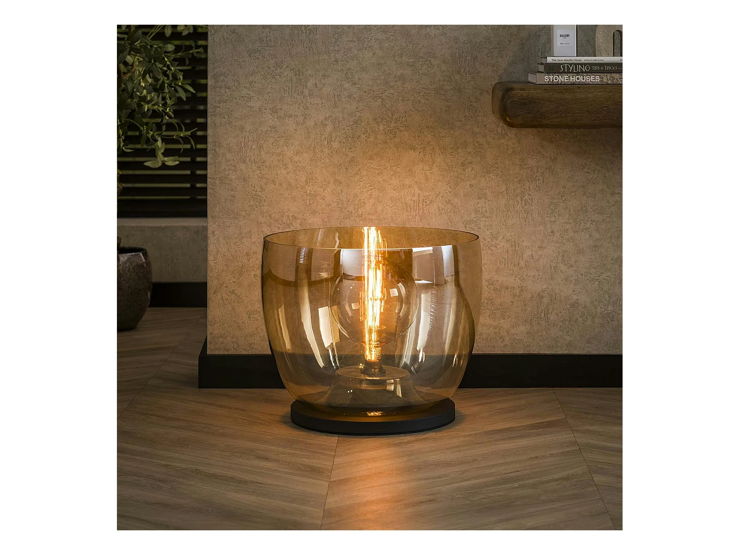 Lampe de salon moderne avec vasque en verre ambré 41 cm NIAGARA
