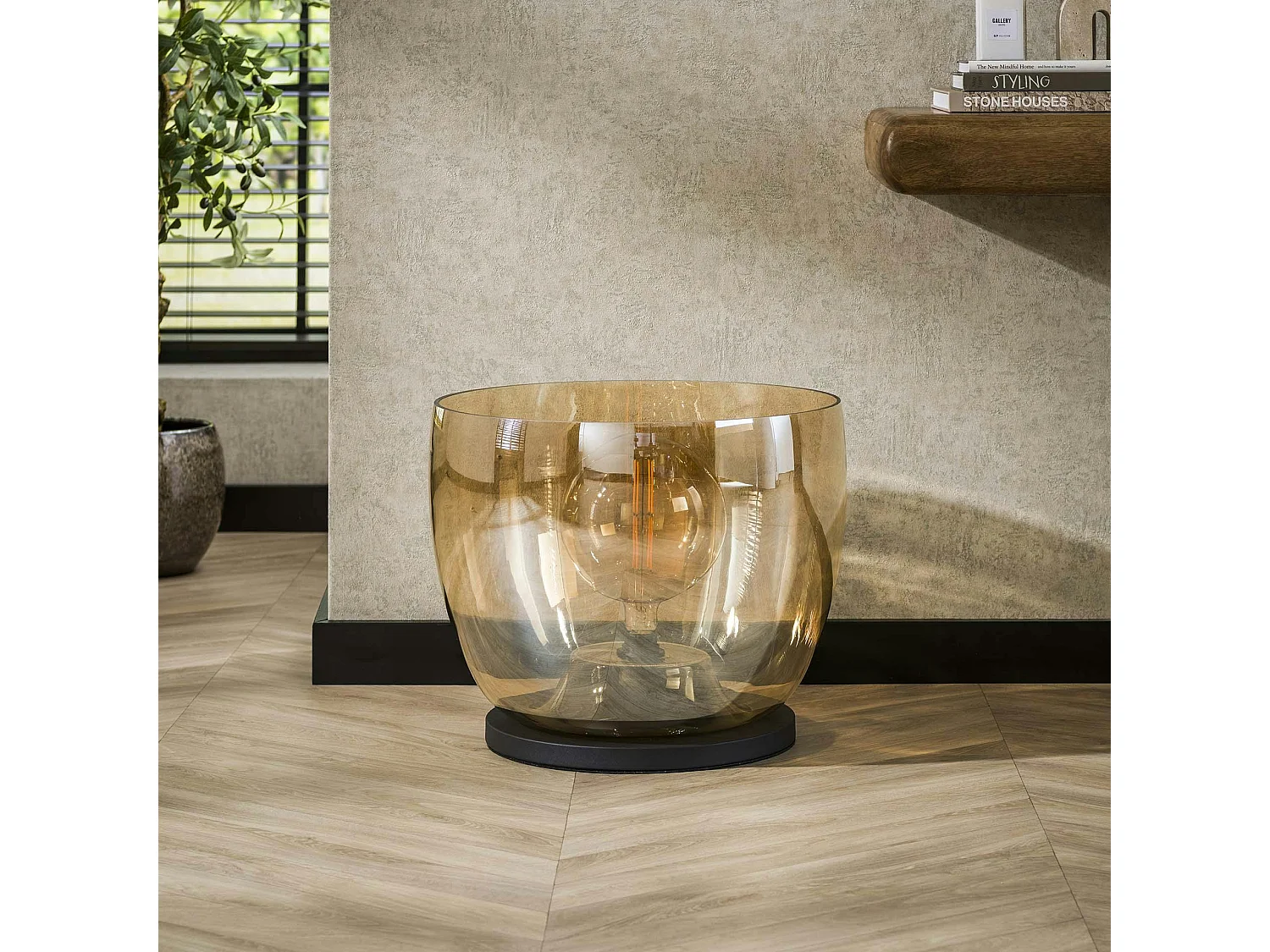 Lampe de salon moderne avec vasque en verre ambré 41 cm NIAGARA