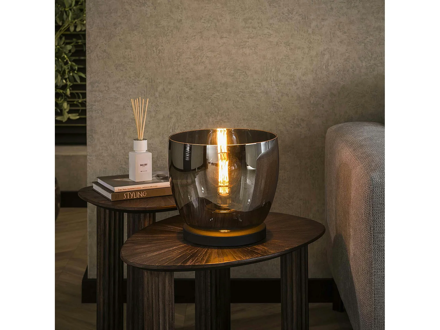 Lampe de salon moderne avec vasque en verre gris fumé 27 cm NIAGARA