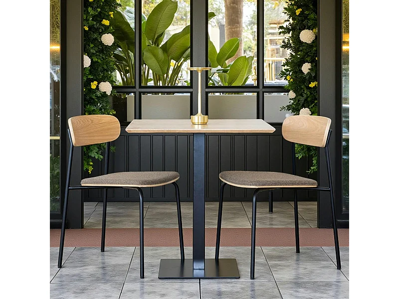 Table bistrot mélamine effet bois – pied métal, 70 cm NAPA