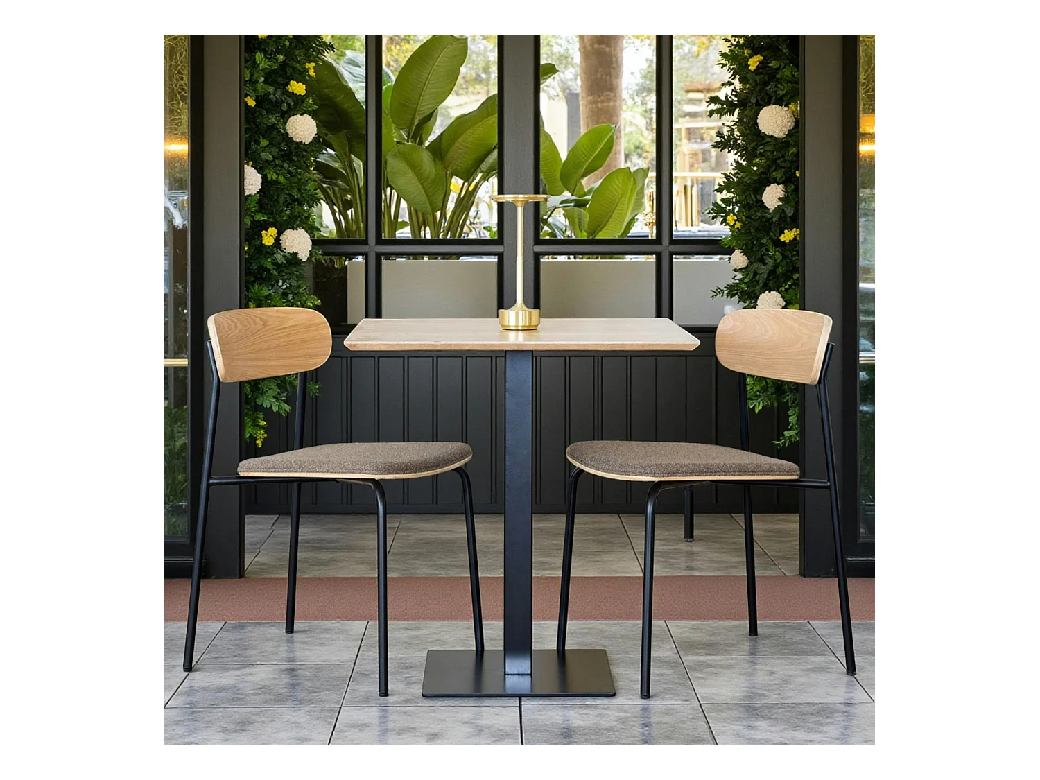 Table bistrot mélamine effet bois – pied métal, 70 cm NAPA