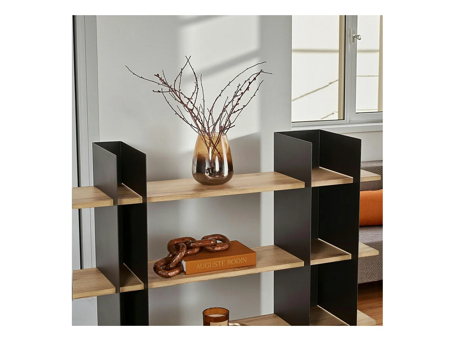 Bibliothèque étagère moderne 4 plateaux - niches noires JENA