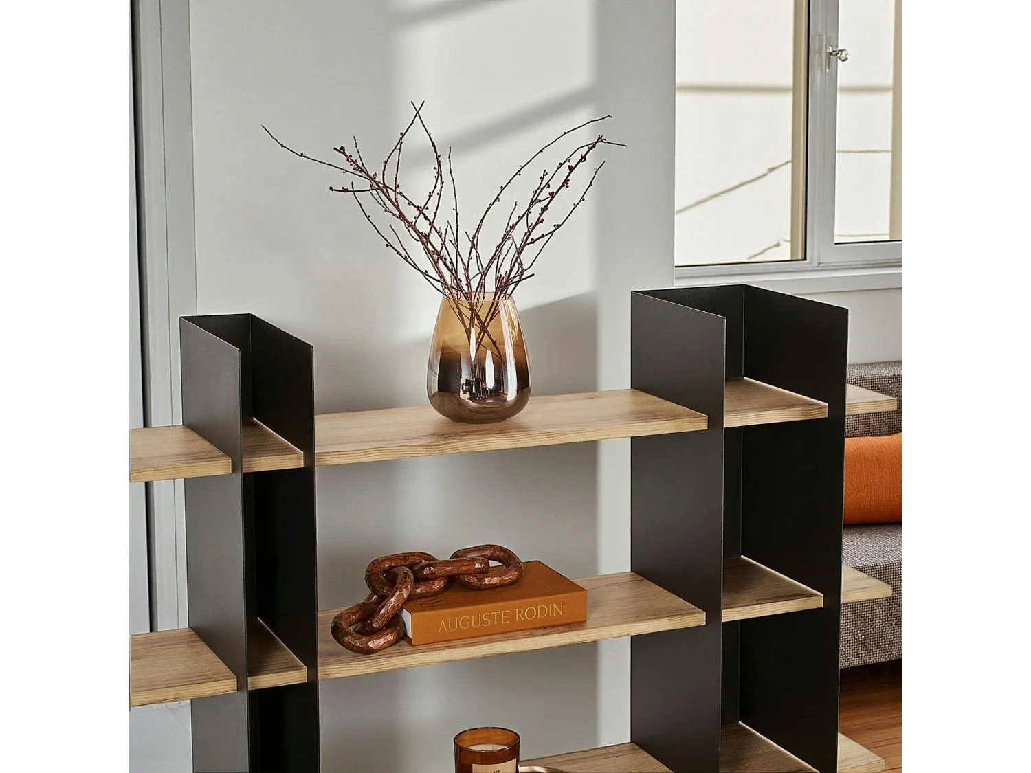 Bibliothèque étagère moderne 4 plateaux - niches noires JENA