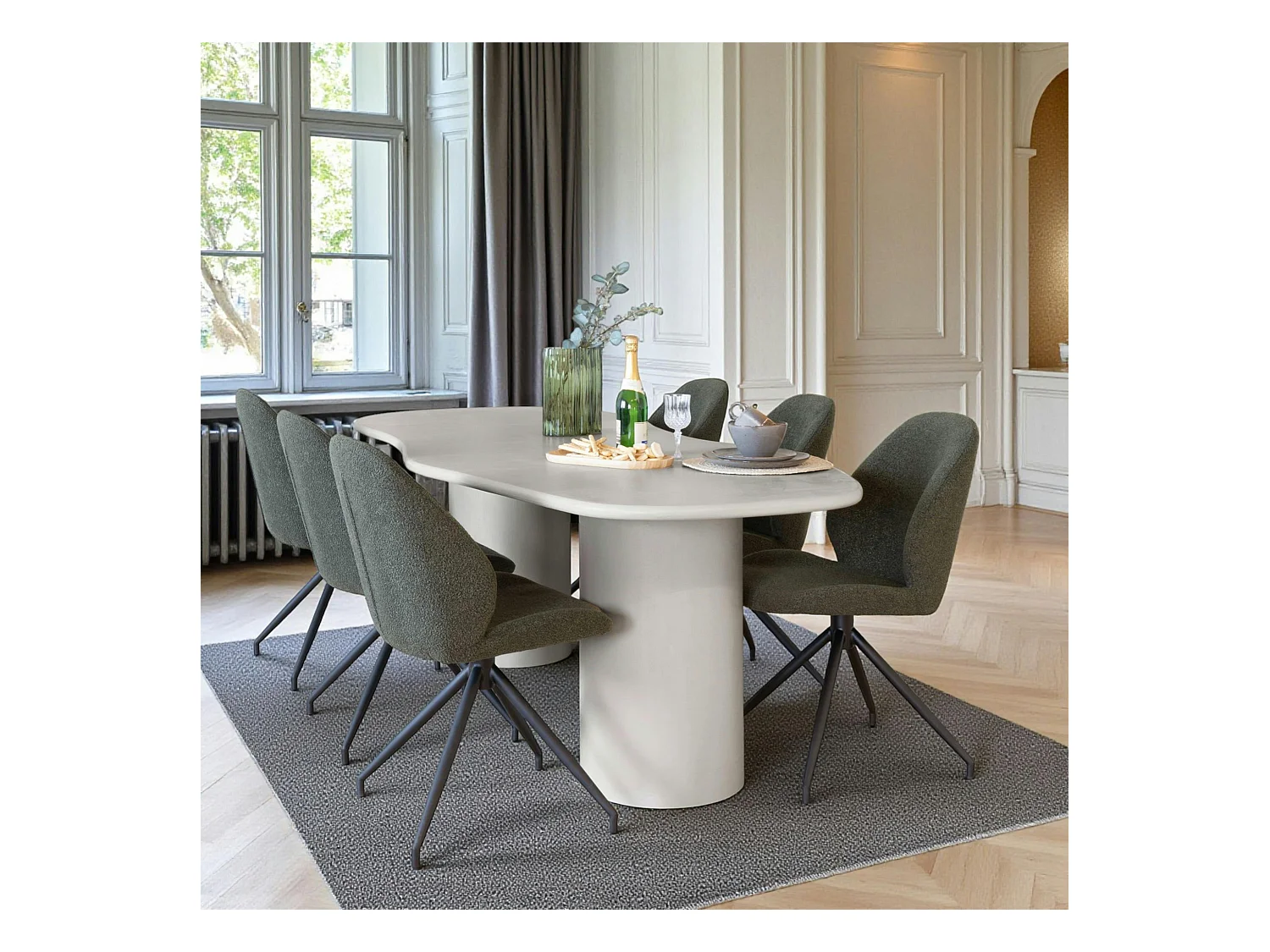 Table à manger moderne grise - organique, 200 cm ALBERTA