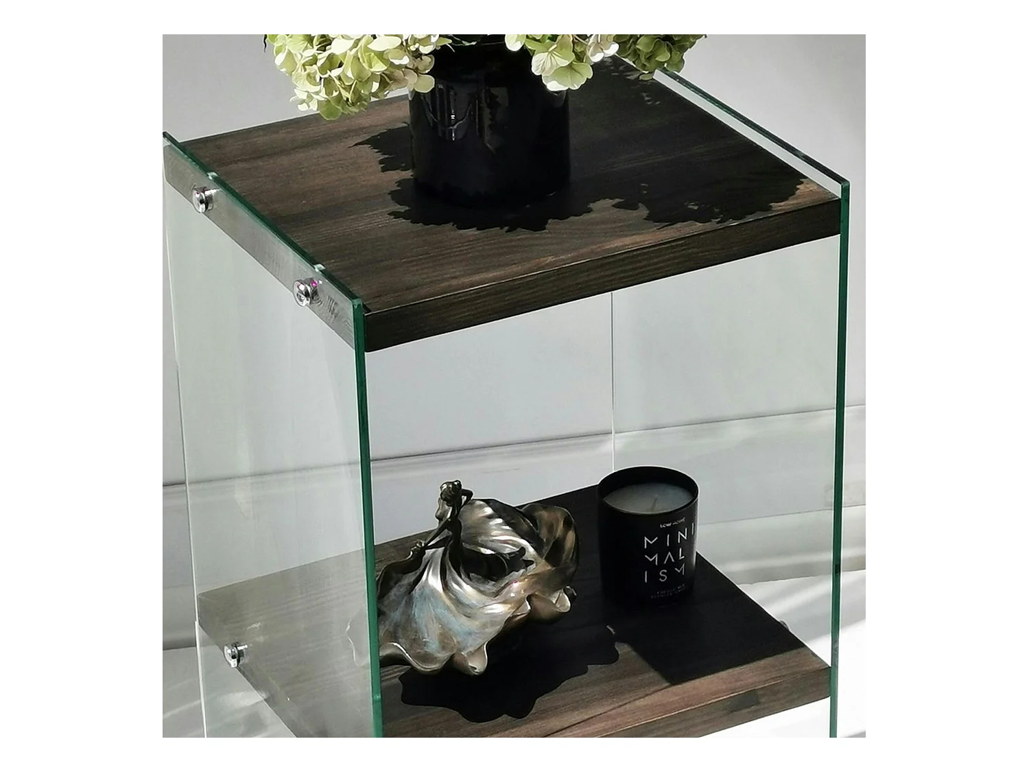Colonne vitrine design - bois gris foncé, 3 plateaux LHASA