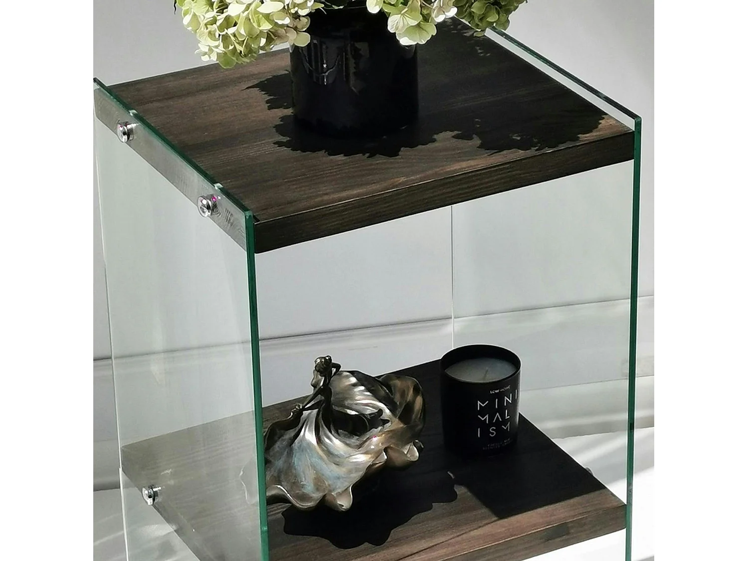 Colonne vitrine design - bois gris foncé, 3 plateaux LHASA