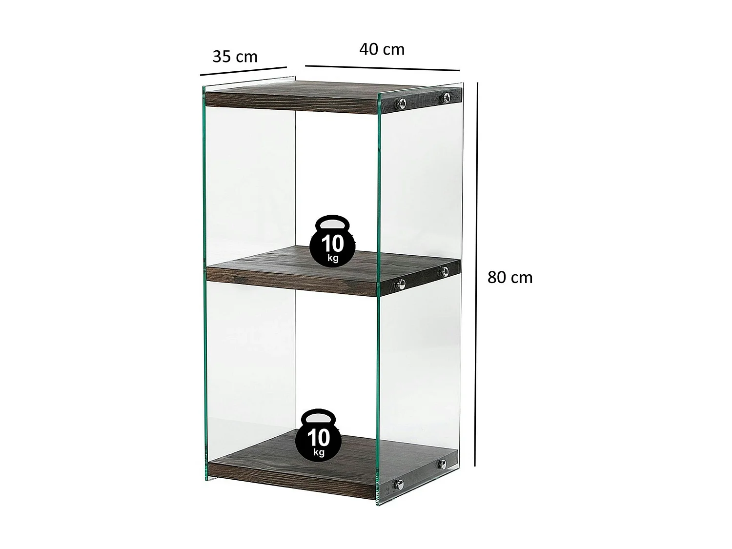 Colonne vitrine design - bois gris foncé, 3 plateaux LHASA