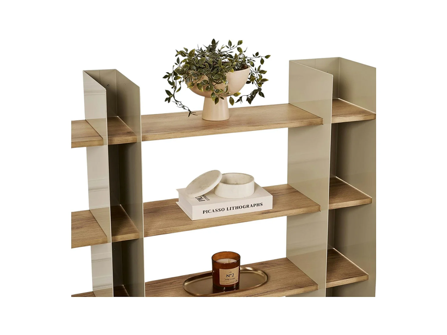 Bibliothèque étagère moderne 4 plateaux - niches taupes JENA