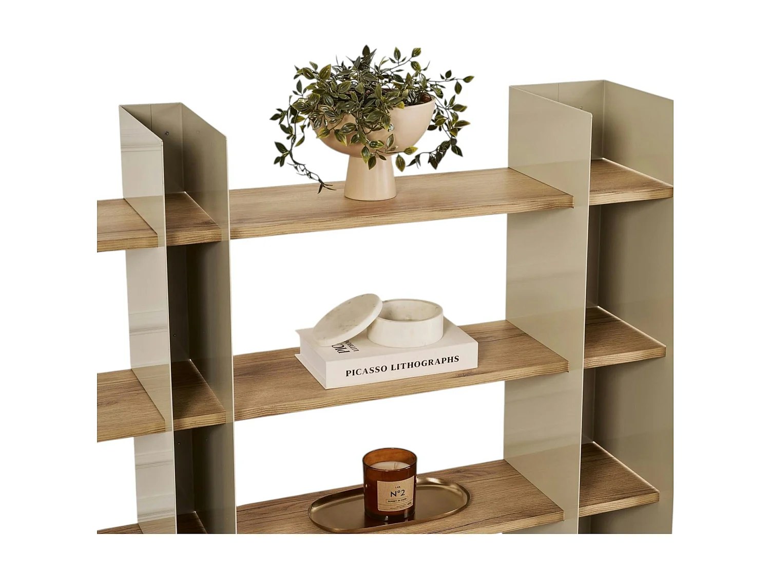 Bibliothèque étagère moderne 4 plateaux - niches taupes JENA