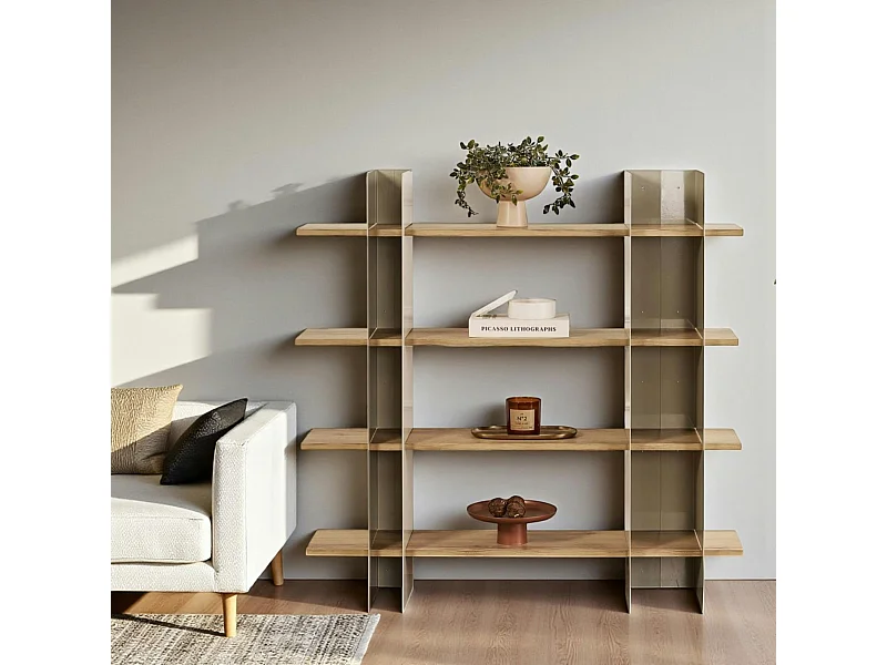 Bibliothèque étagère moderne 4 plateaux - niches taupes JENA