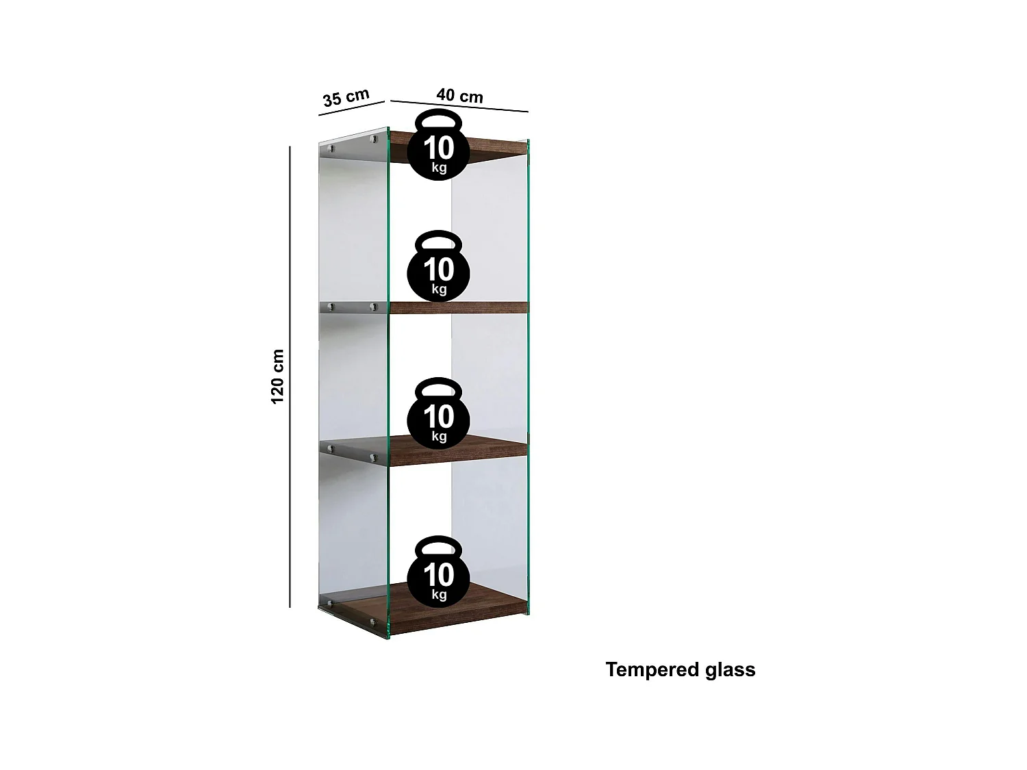 Colonne vitrine design - bois brun, 4 plateaux LHASA