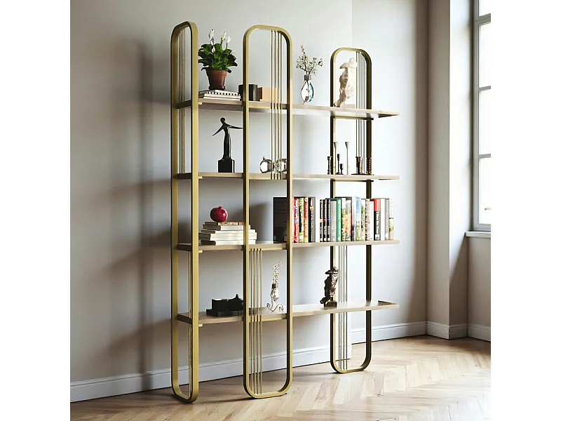 Bibliothèque étagère moderne 4 plateaux - finition dorée JENA
