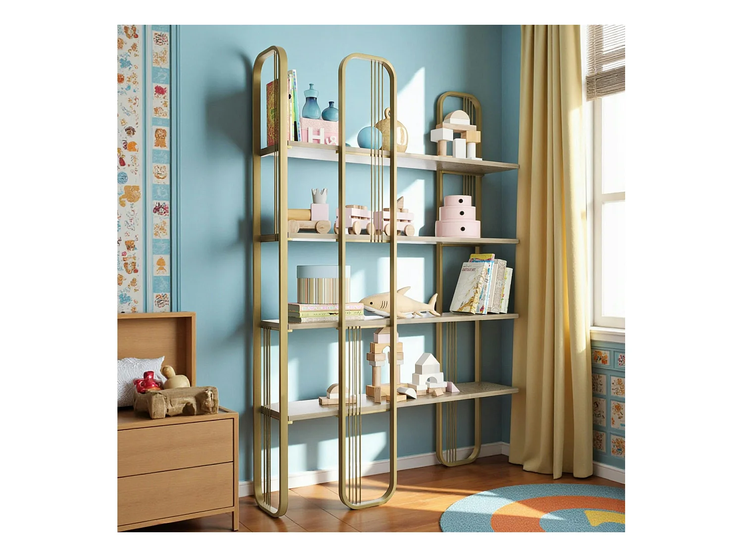 Bibliothèque étagère moderne 4 plateaux - finition dorée JENA