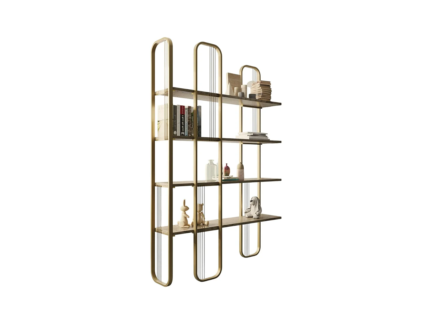 Bibliothèque étagère moderne 4 plateaux - finition dorée JENA