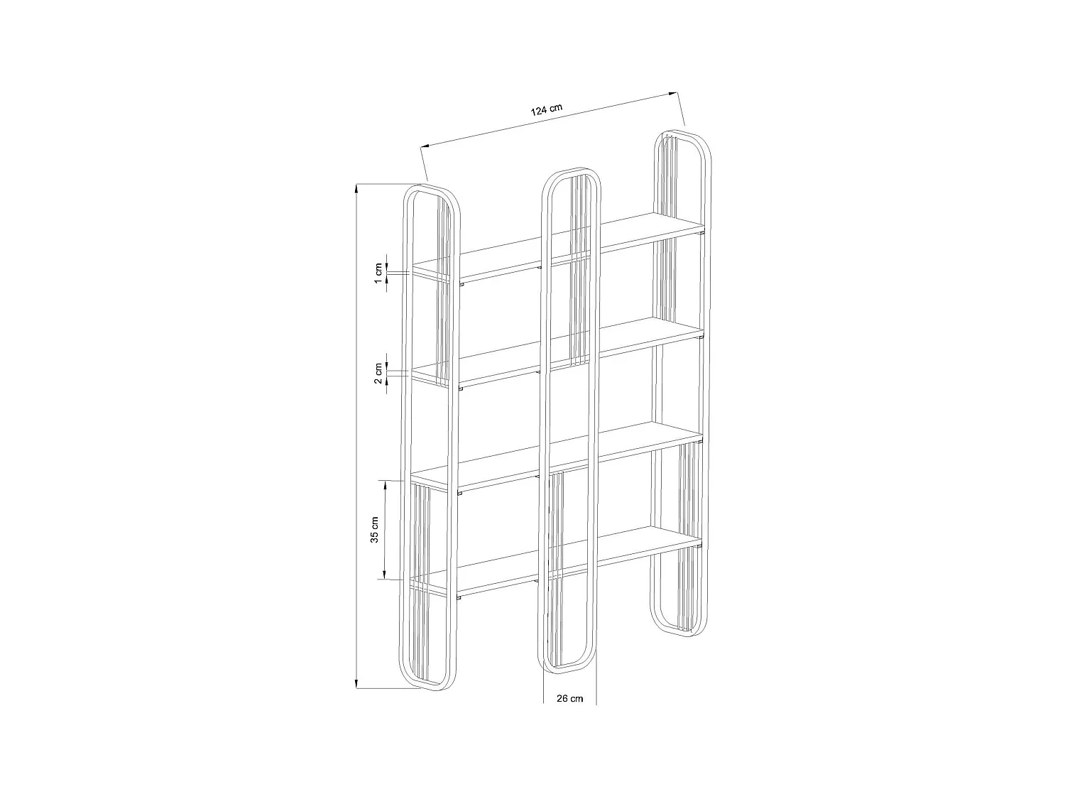 Bibliothèque étagère moderne 4 plateaux - finition dorée JENA