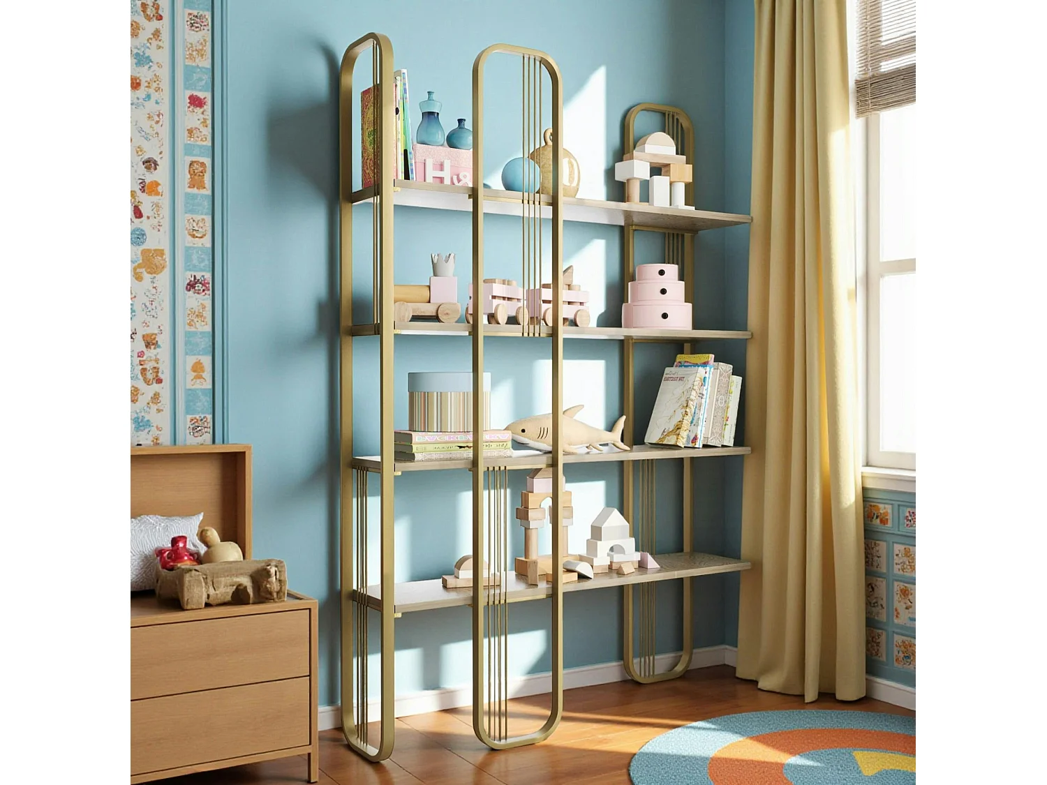 Bibliothèque étagère moderne 4 plateaux - finition dorée JENA