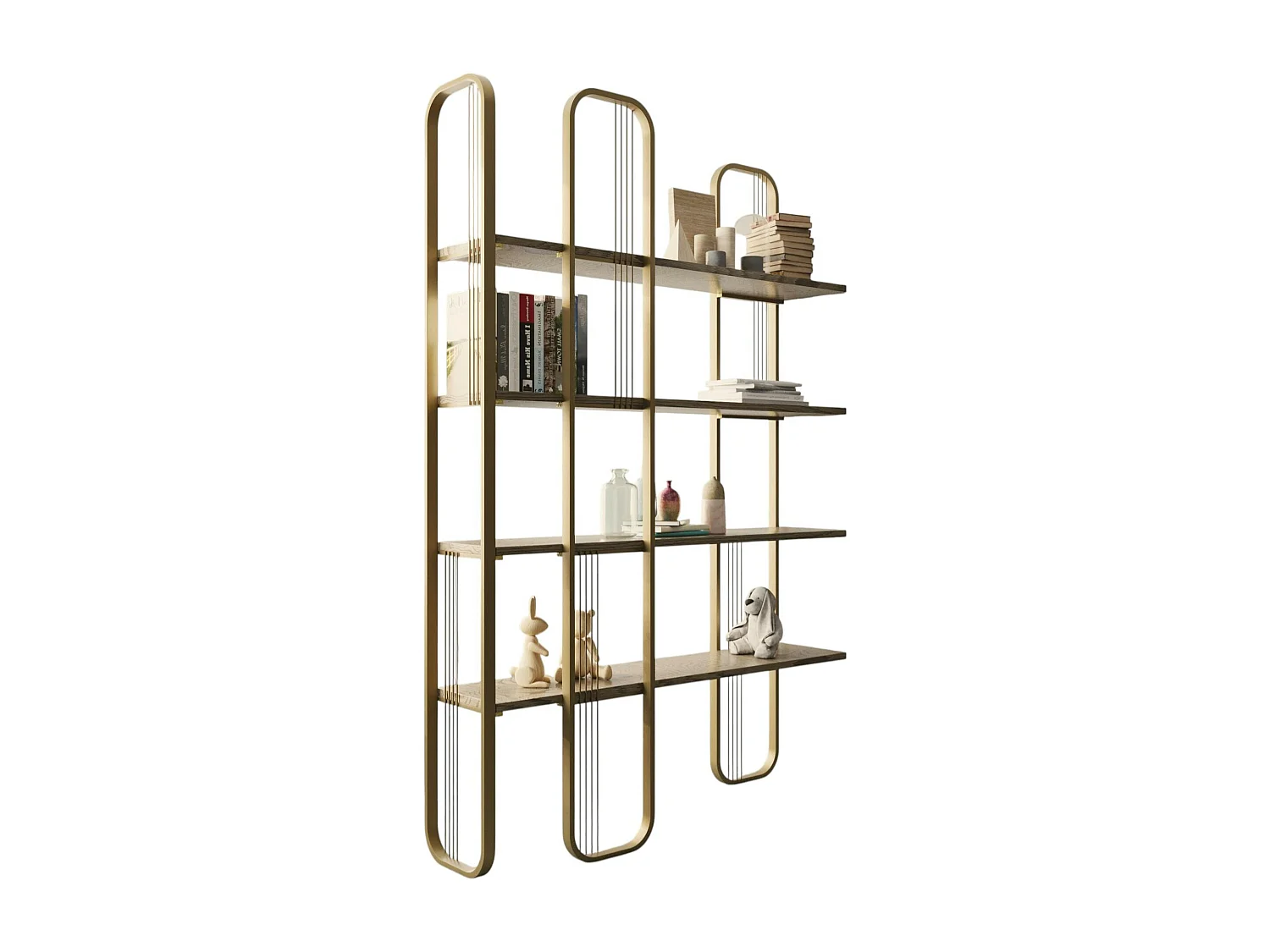 Bibliothèque étagère moderne 4 plateaux - finition dorée JENA