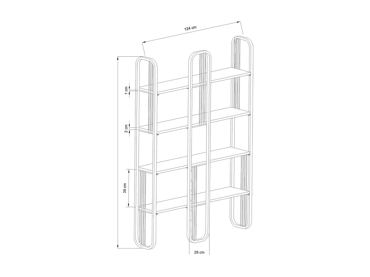 Bibliothèque étagère moderne 4 plateaux - finition dorée JENA