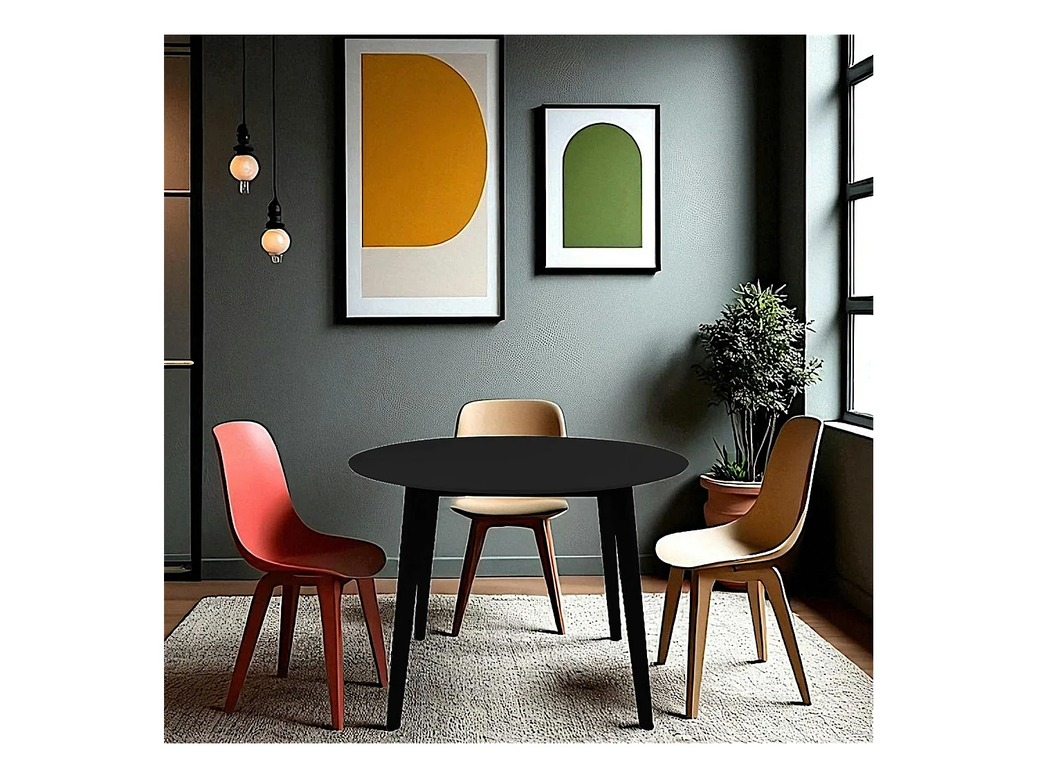 Table ronde en bois noir – style moderne, Ø 105 cm TAMPA