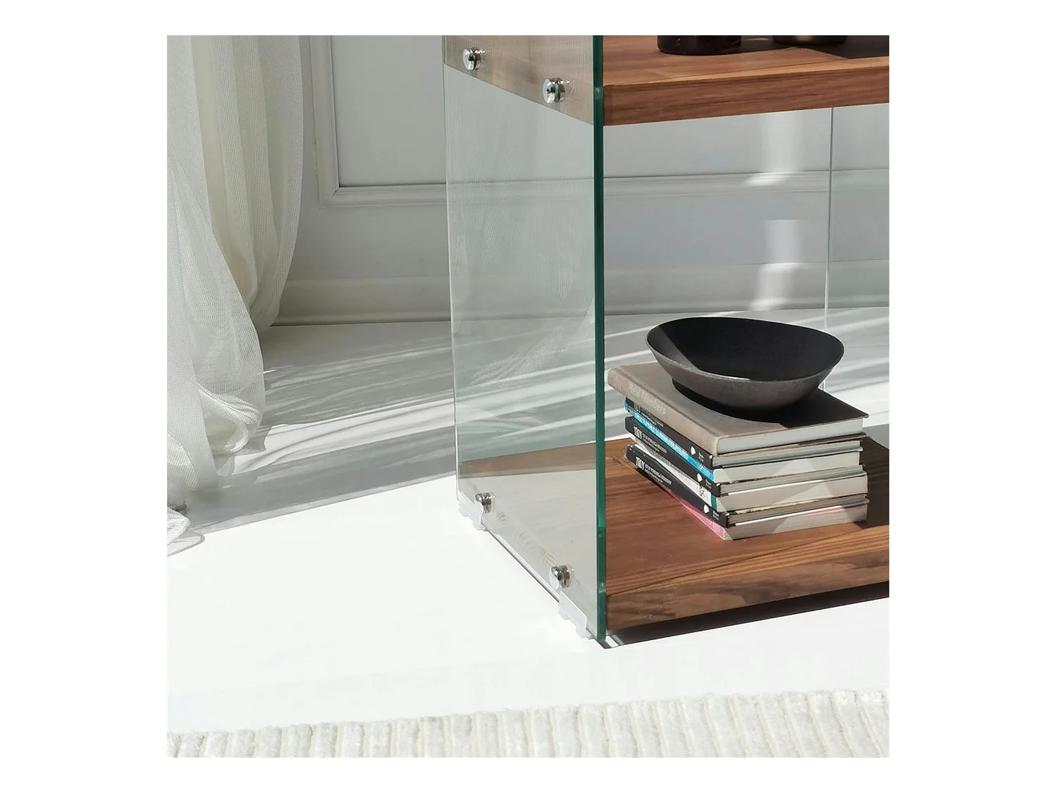 Colonne vitrine design - bois marron, 4 plateaux LHASA