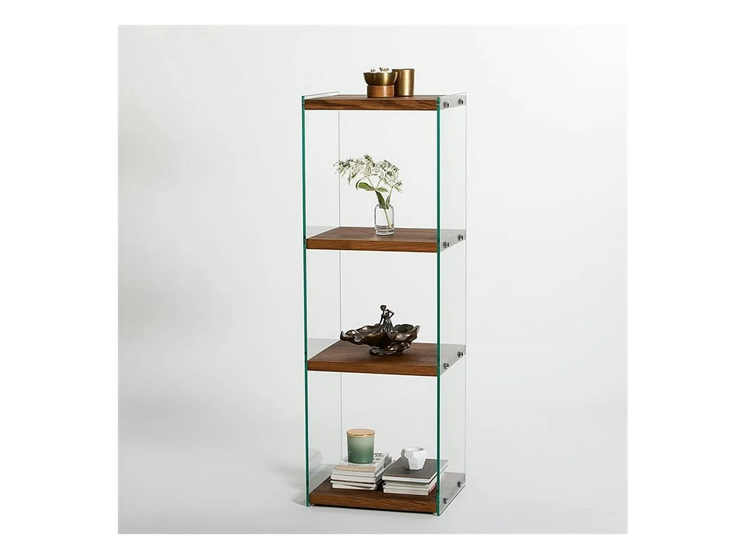 Colonne vitrine design - bois marron, 4 plateaux LHASA