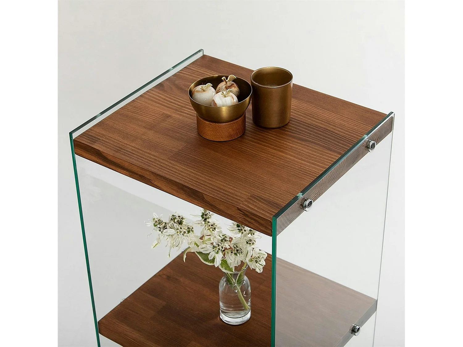 Colonne vitrine design - bois marron, 4 plateaux LHASA