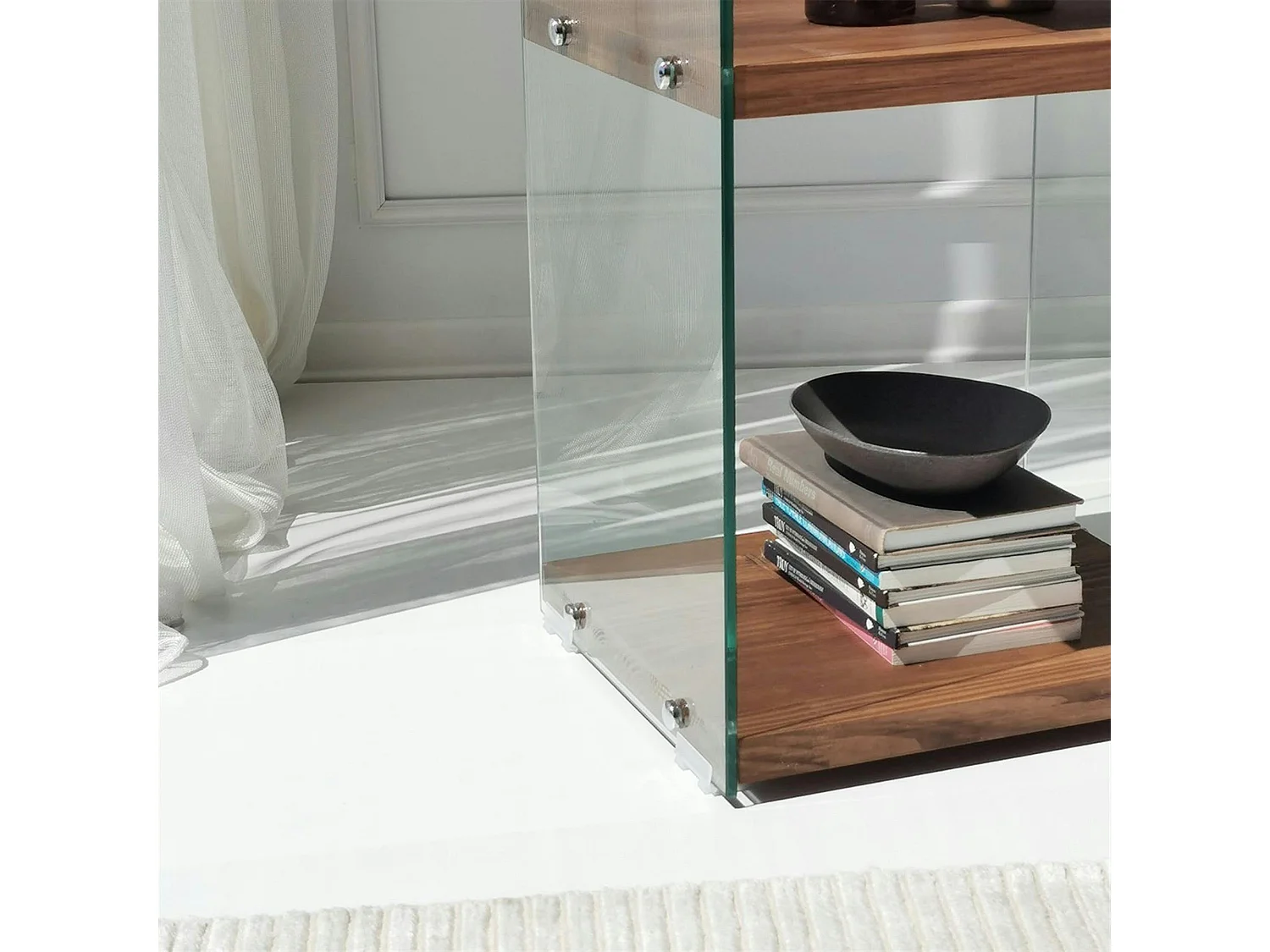 Colonne vitrine design - bois marron, 4 plateaux LHASA