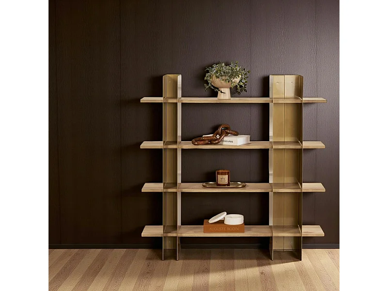Bibliothèque étagère moderne 4 plateaux - niches dorées JENA