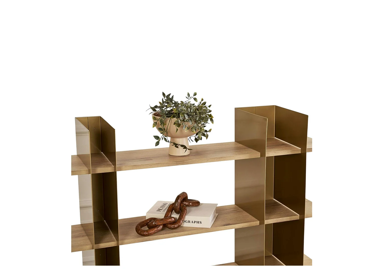 Bibliothèque étagère moderne 4 plateaux - niches dorées JENA