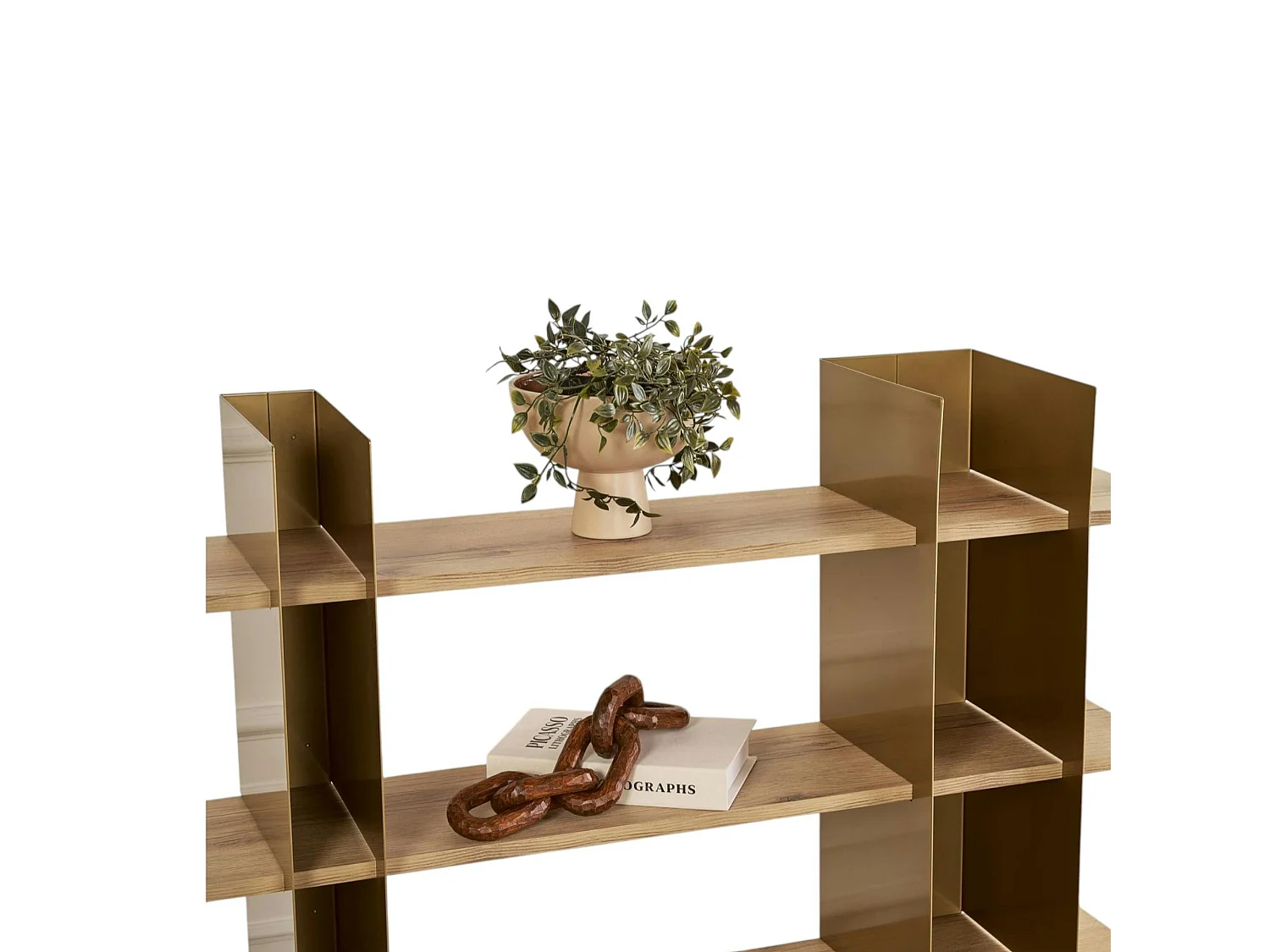 Bibliothèque étagère moderne 4 plateaux - niches dorées JENA