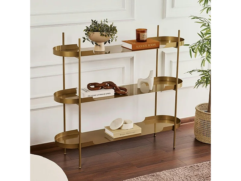 Étagère métal doré 3 plateaux bords ronds – esprit loft SFAX