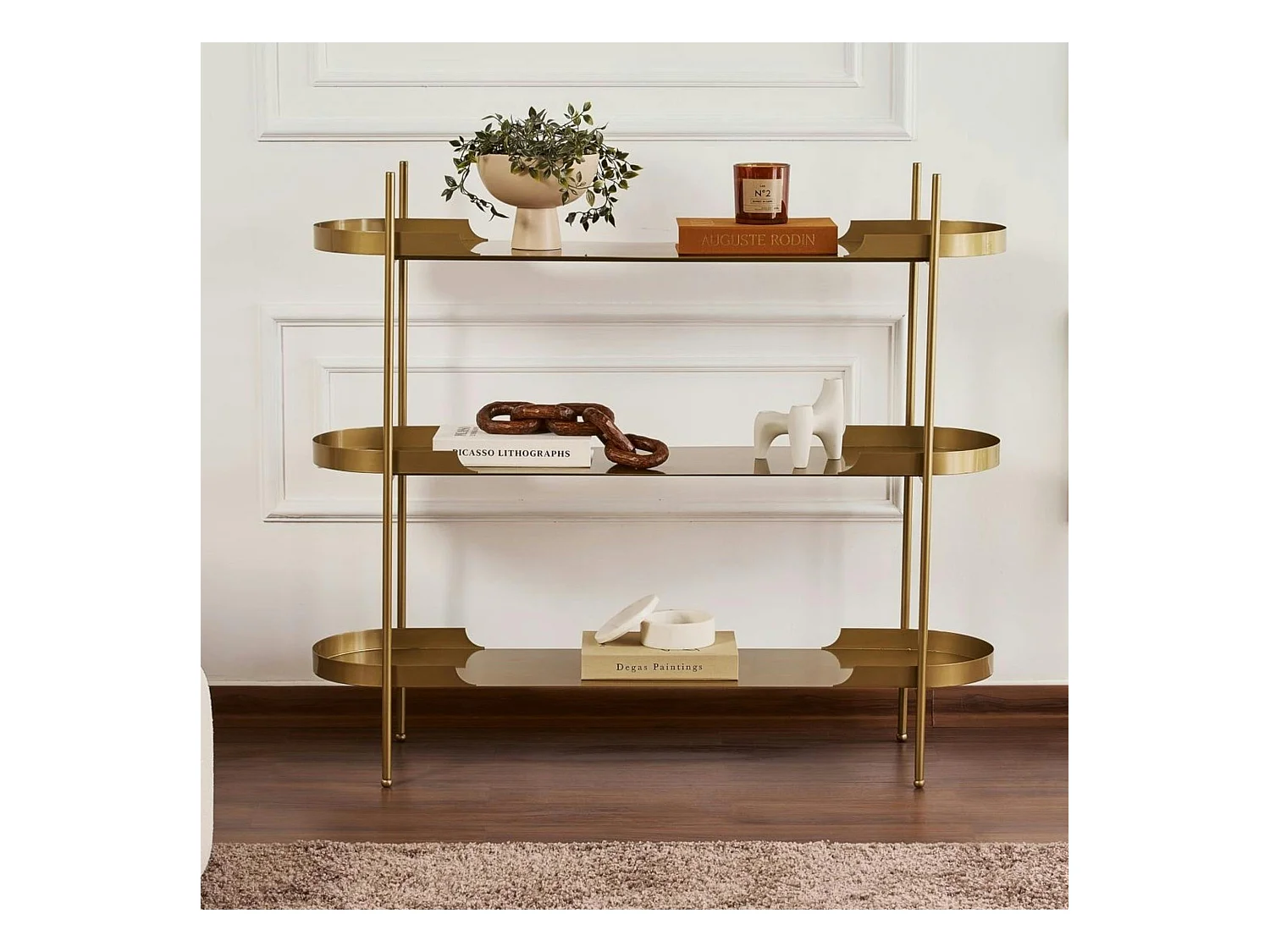 Étagère métal doré 3 plateaux bords ronds – esprit loft SFAX