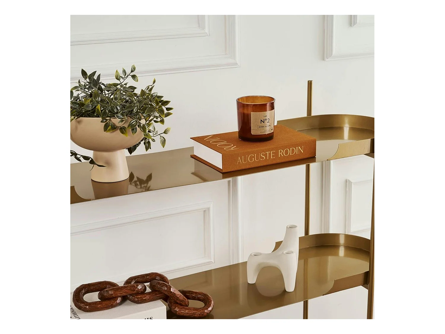 Étagère métal doré 3 plateaux bords ronds – esprit loft SFAX