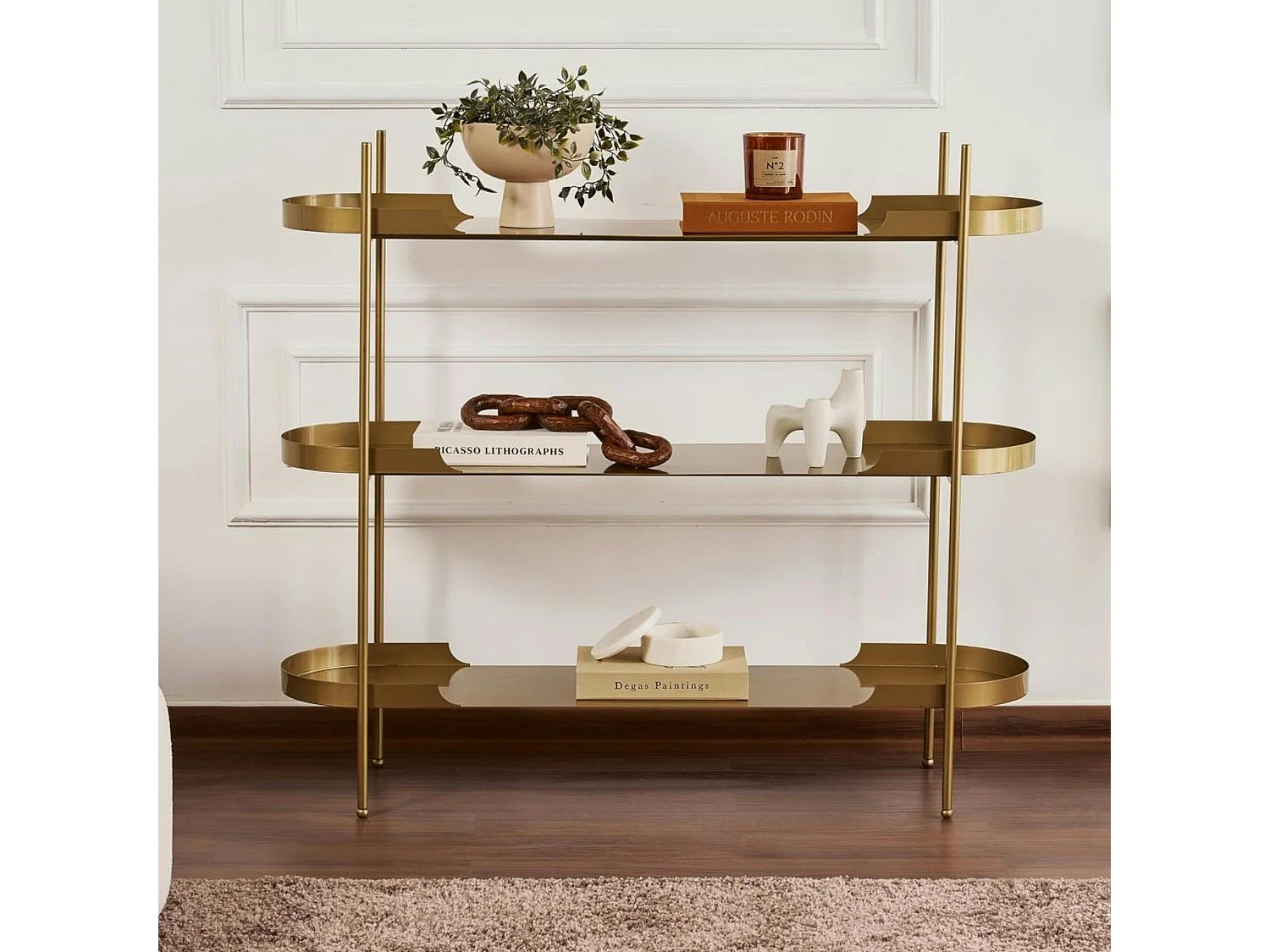 Étagère métal doré 3 plateaux bords ronds – esprit loft SFAX