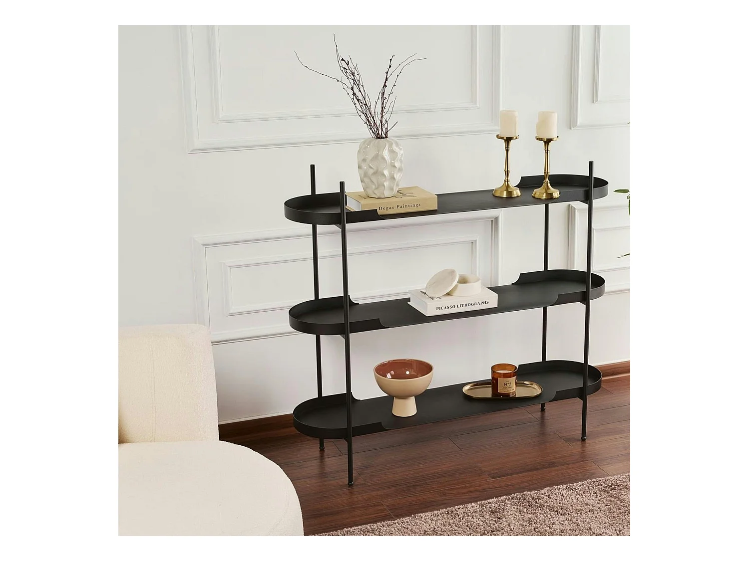 Étagère métal noir 3 plateaux bords ronds – esprit loft SFAX