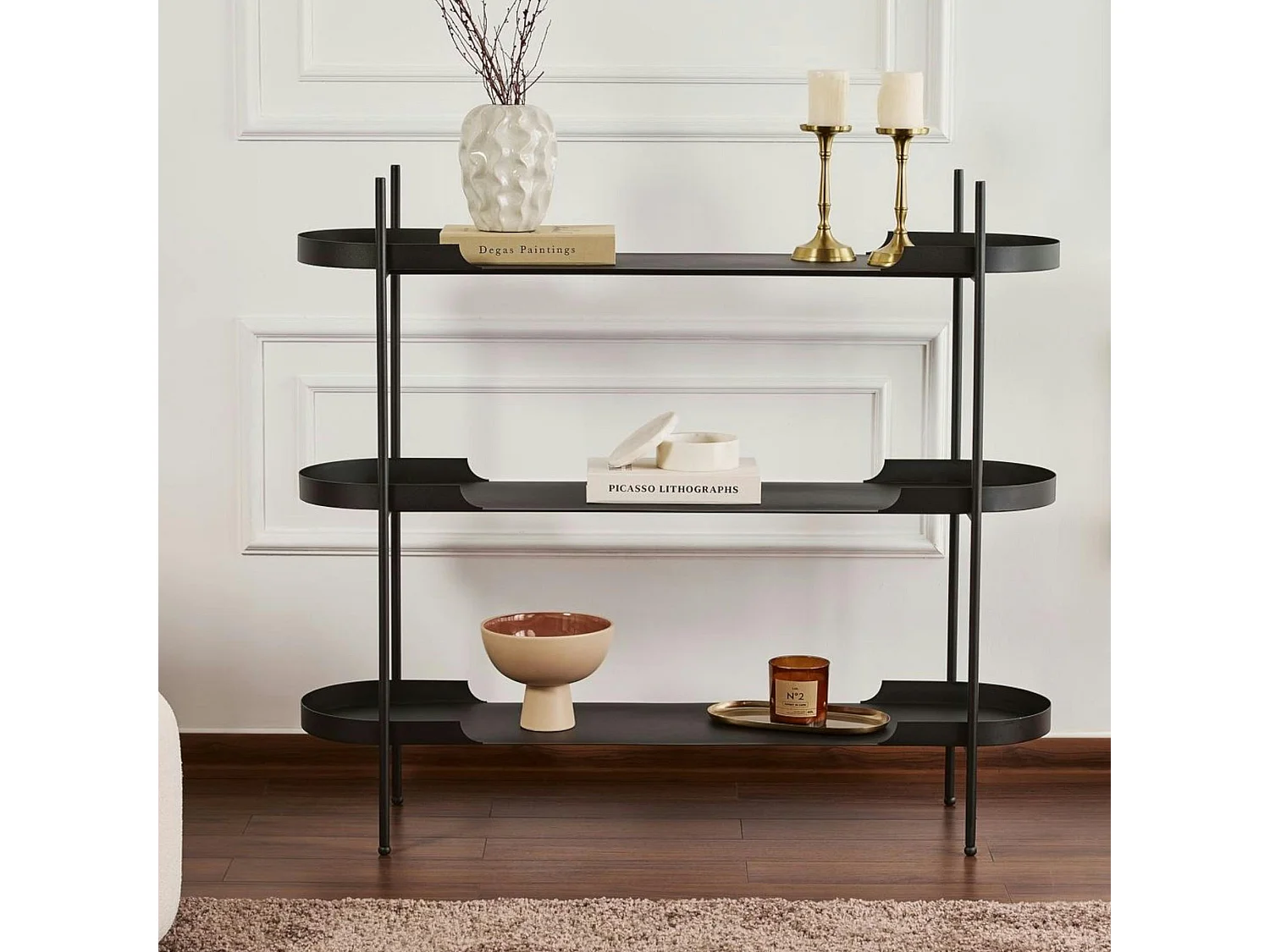 Étagère métal noir 3 plateaux bords ronds – esprit loft SFAX