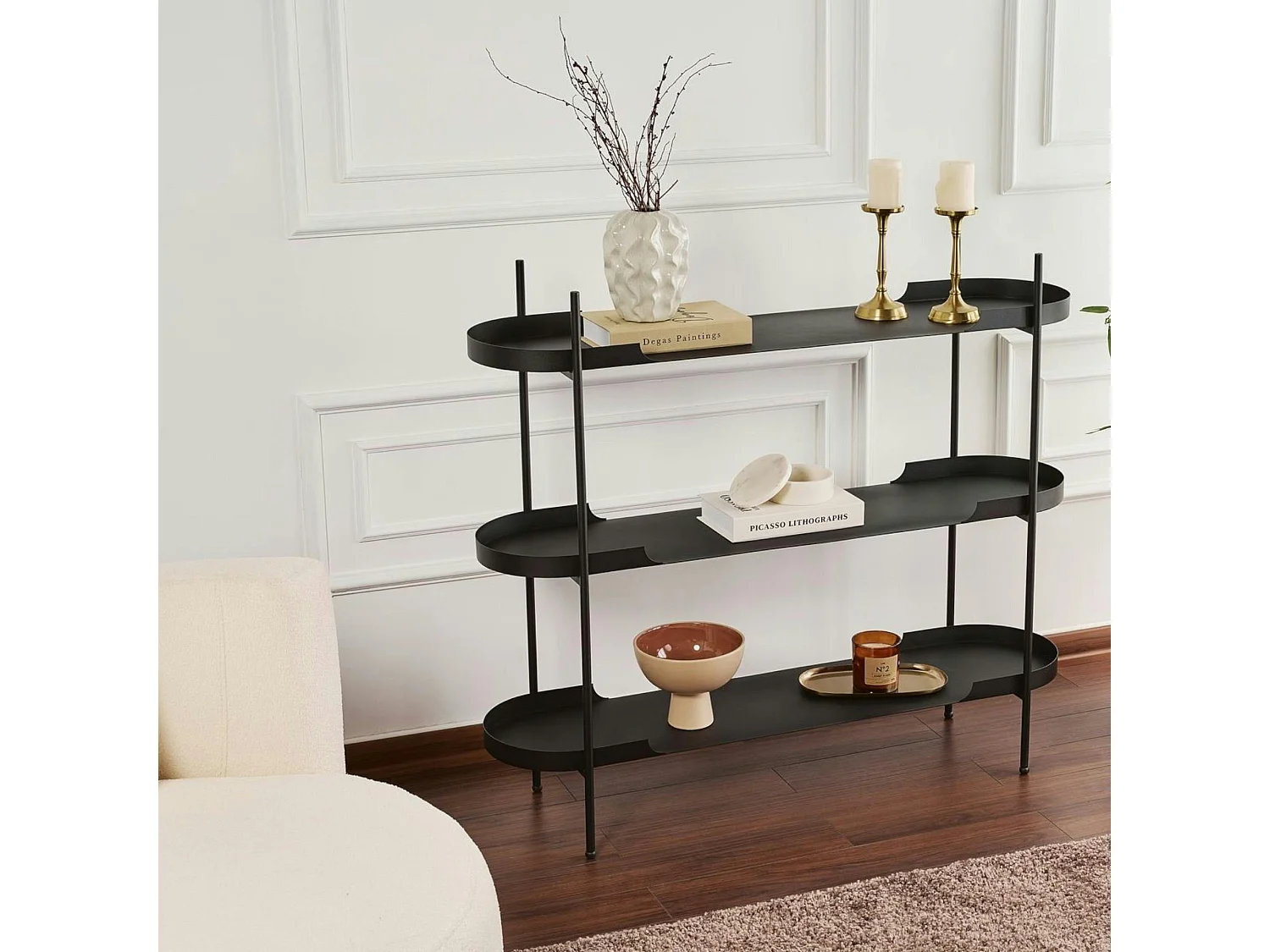 Étagère métal noir 3 plateaux bords ronds – esprit loft SFAX