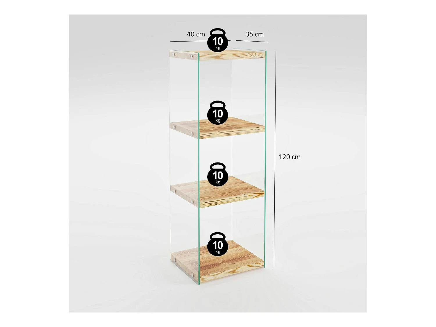 Colonne vitrine design - bois clair, 4 plateaux LHASA