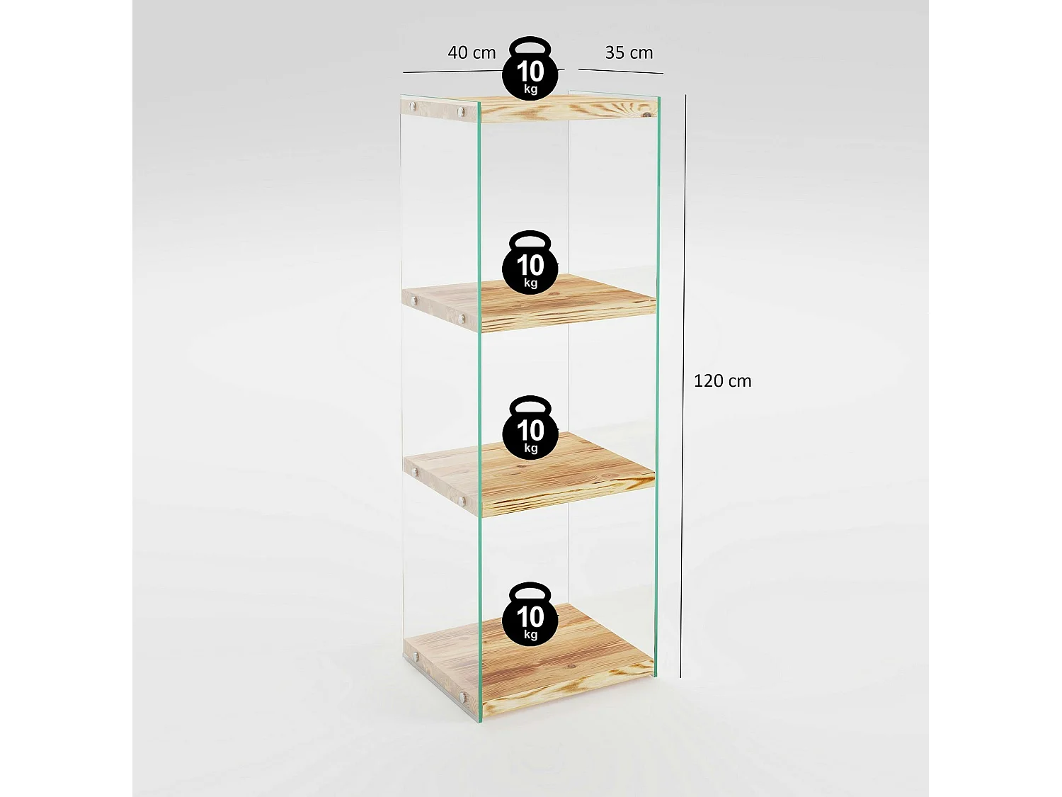 Colonne vitrine design - bois clair, 4 plateaux LHASA
