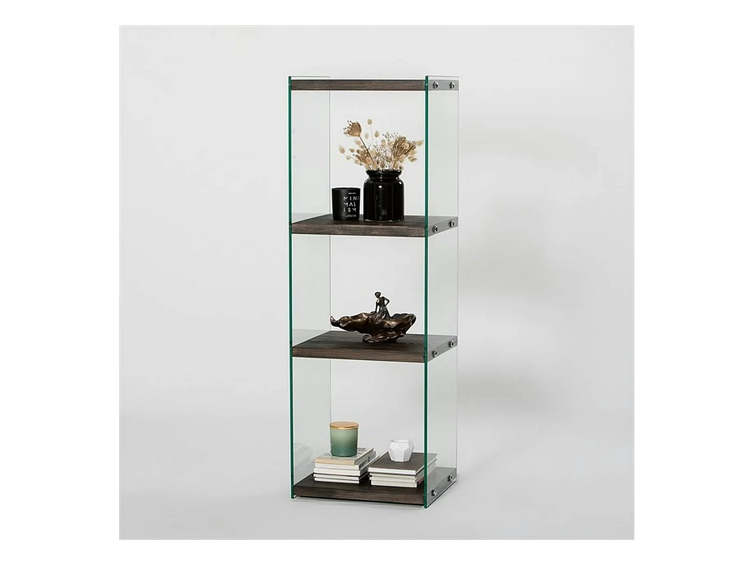 Colonne vitrine design - bois gris foncé, 4 plateaux LHASA