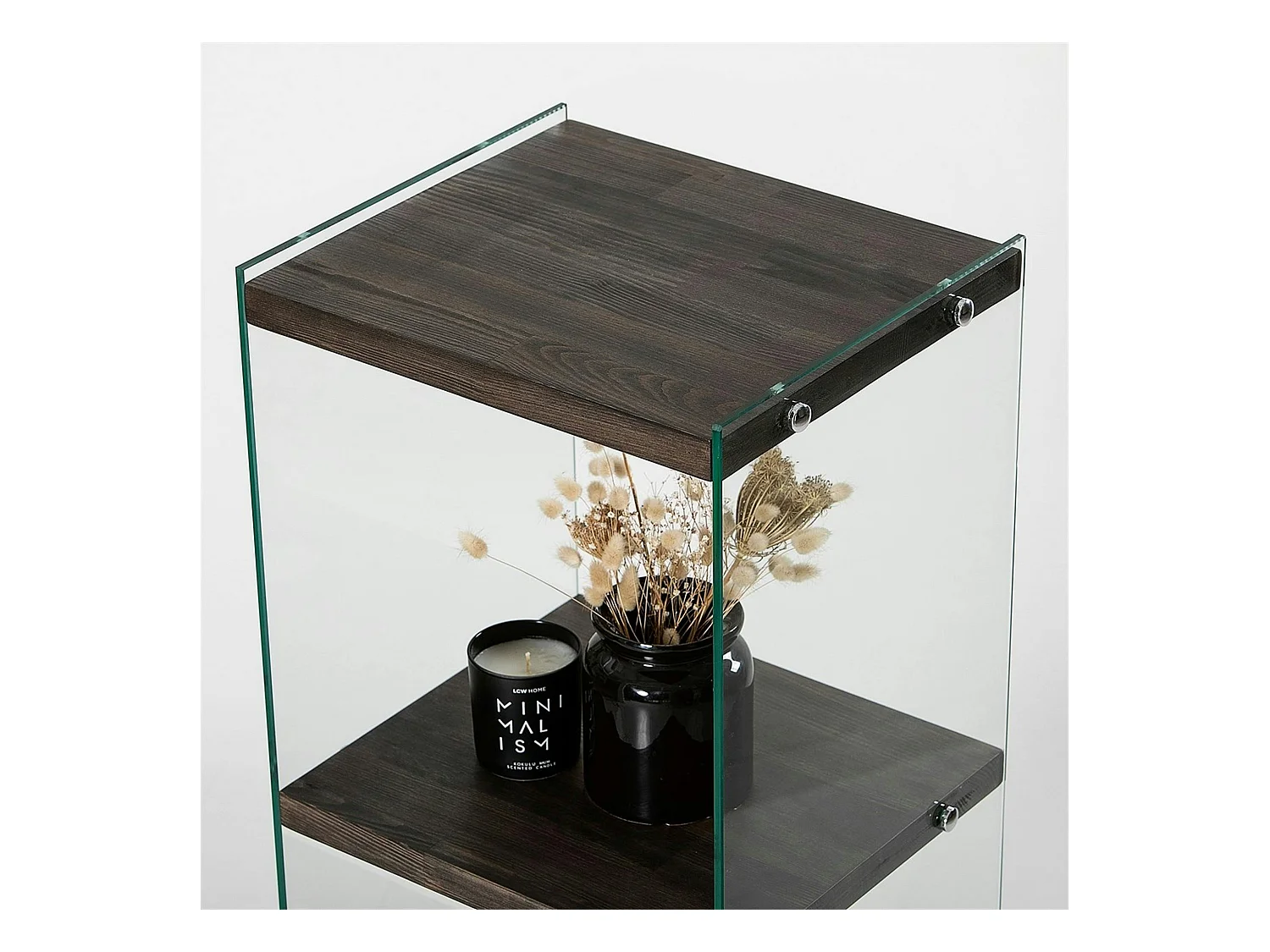 Colonne vitrine design - bois gris foncé, 4 plateaux LHASA