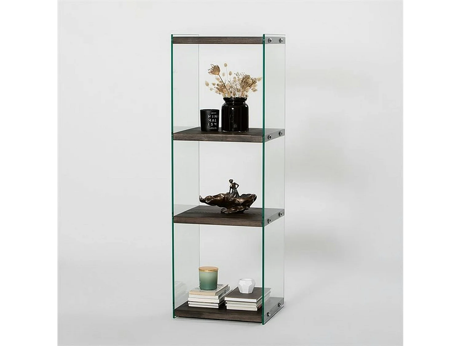 Colonne vitrine design - bois gris foncé, 4 plateaux LHASA