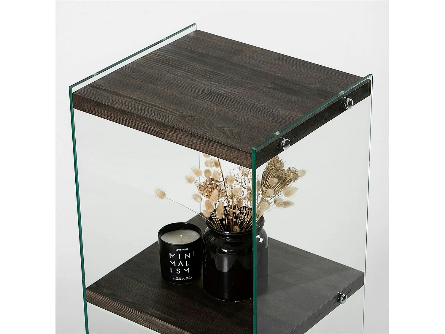 Colonne vitrine design - bois gris foncé, 4 plateaux LHASA