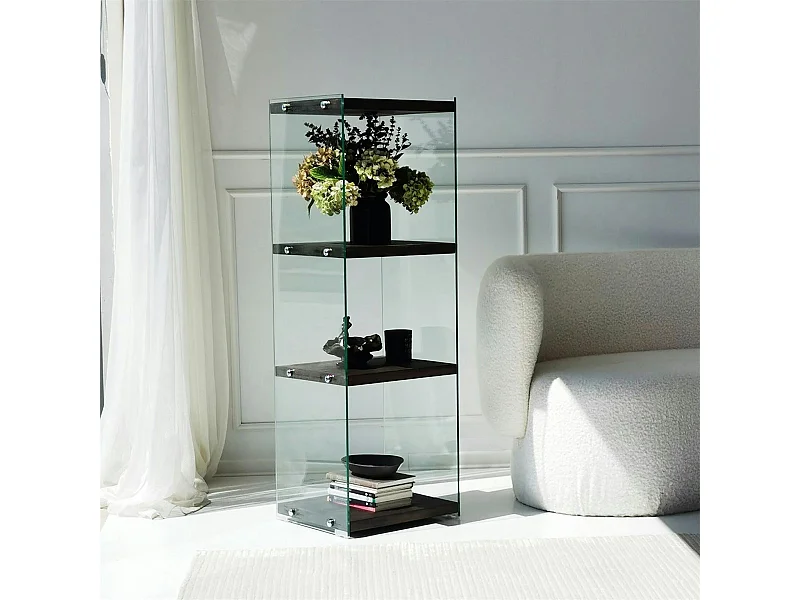 Colonne vitrine design - bois gris foncé, 4 plateaux LHASA