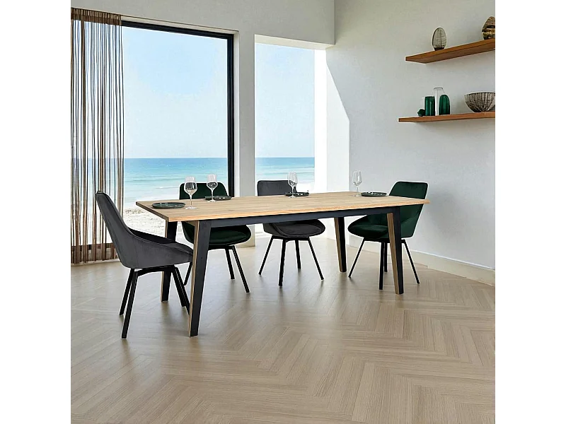 Table à manger moderne bois clair - pieds métal, 200 cm GRADO