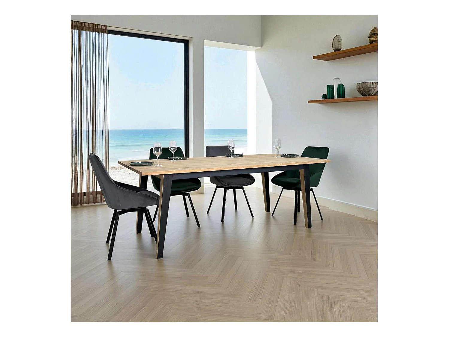 Table à manger moderne bois clair - pieds métal, 200 cm GRADO