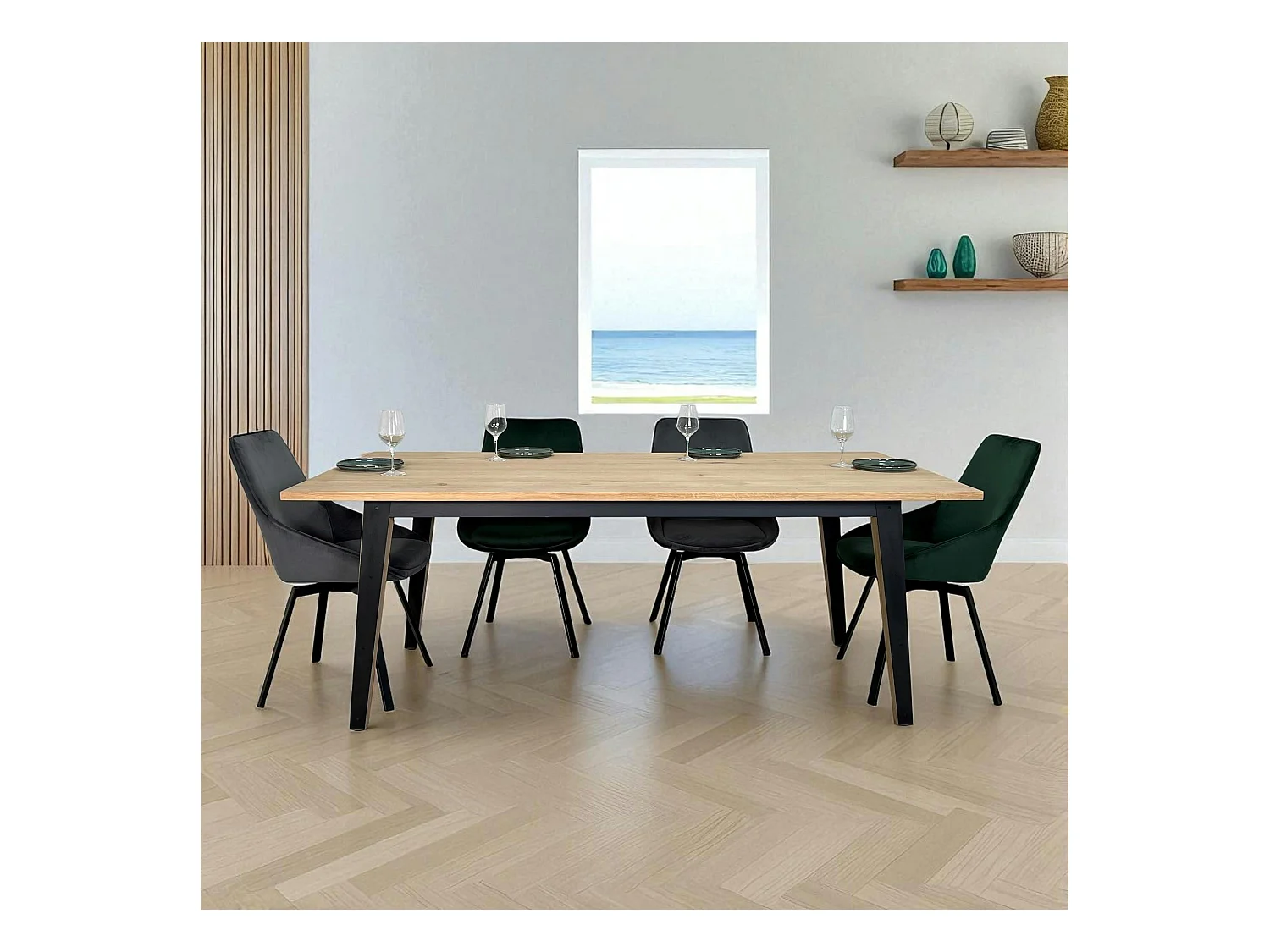 Table à manger moderne bois clair - pieds métal, 200 cm GRADO