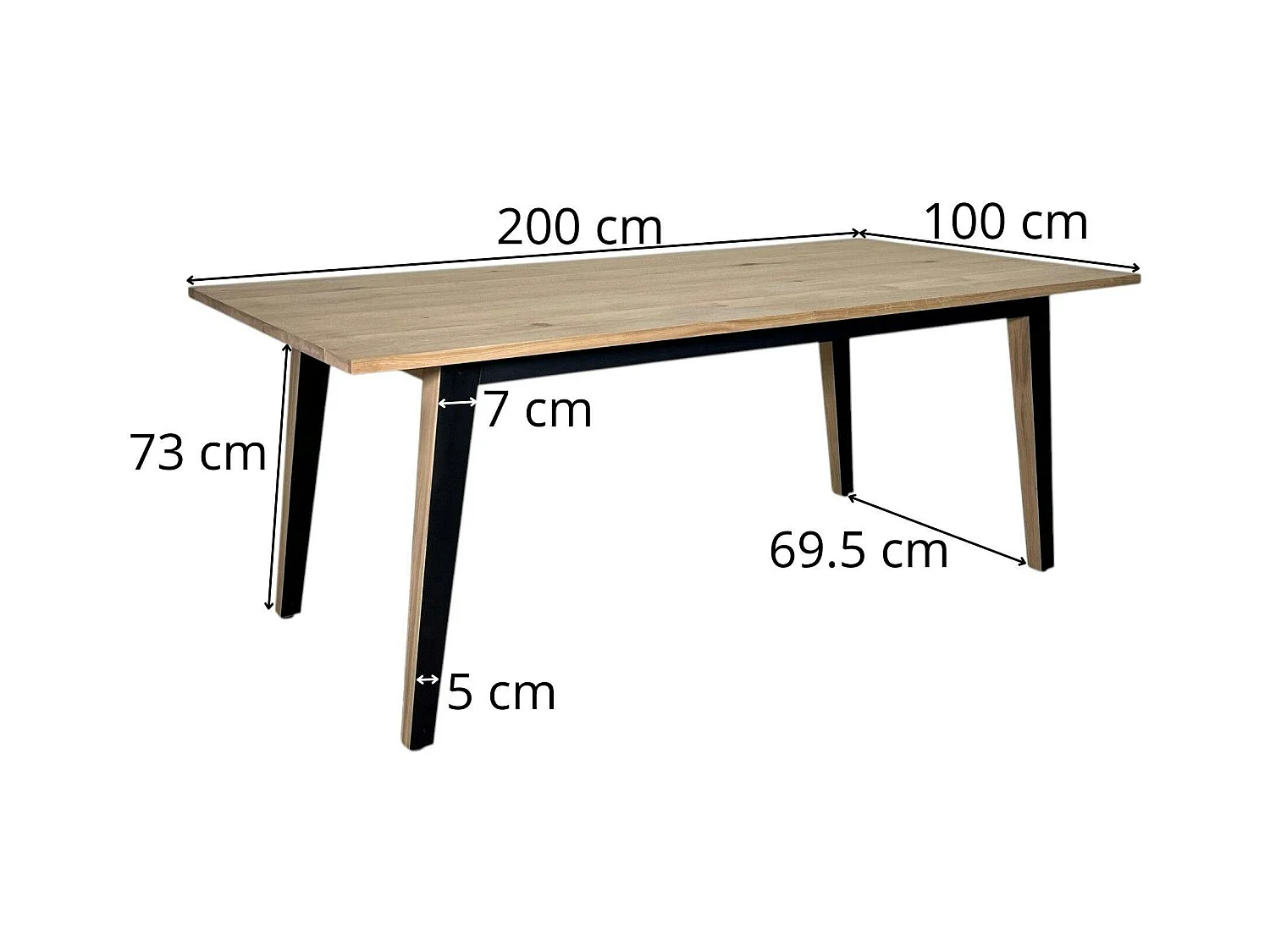 Table à manger moderne bois clair - pieds métal, 200 cm GRADO